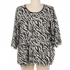 Y2K Elementz Zebra Animal Print Tiered Ruffle Long Sleeve Top 2X Maximalist
